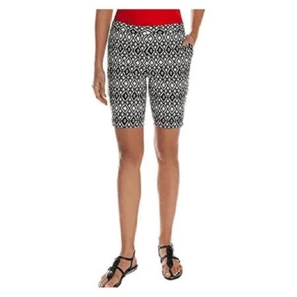 Mario Serrani Italy Black White Dressy Bermuda Short 10 Pockets Tummy Control - Picture 1 of 6